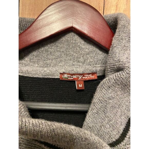 Betty-Betty Firenze M Wool Knit sweater Jacket Grey Shawl Collar Cozy Chic Italy - Picture 4 of 7